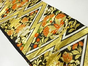 アンティーク　松皮菱に抽象草花模様織出し袋帯（着用可）